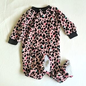 children's place fluffy pink animal print zipper footie sleeper pajamas 9 months